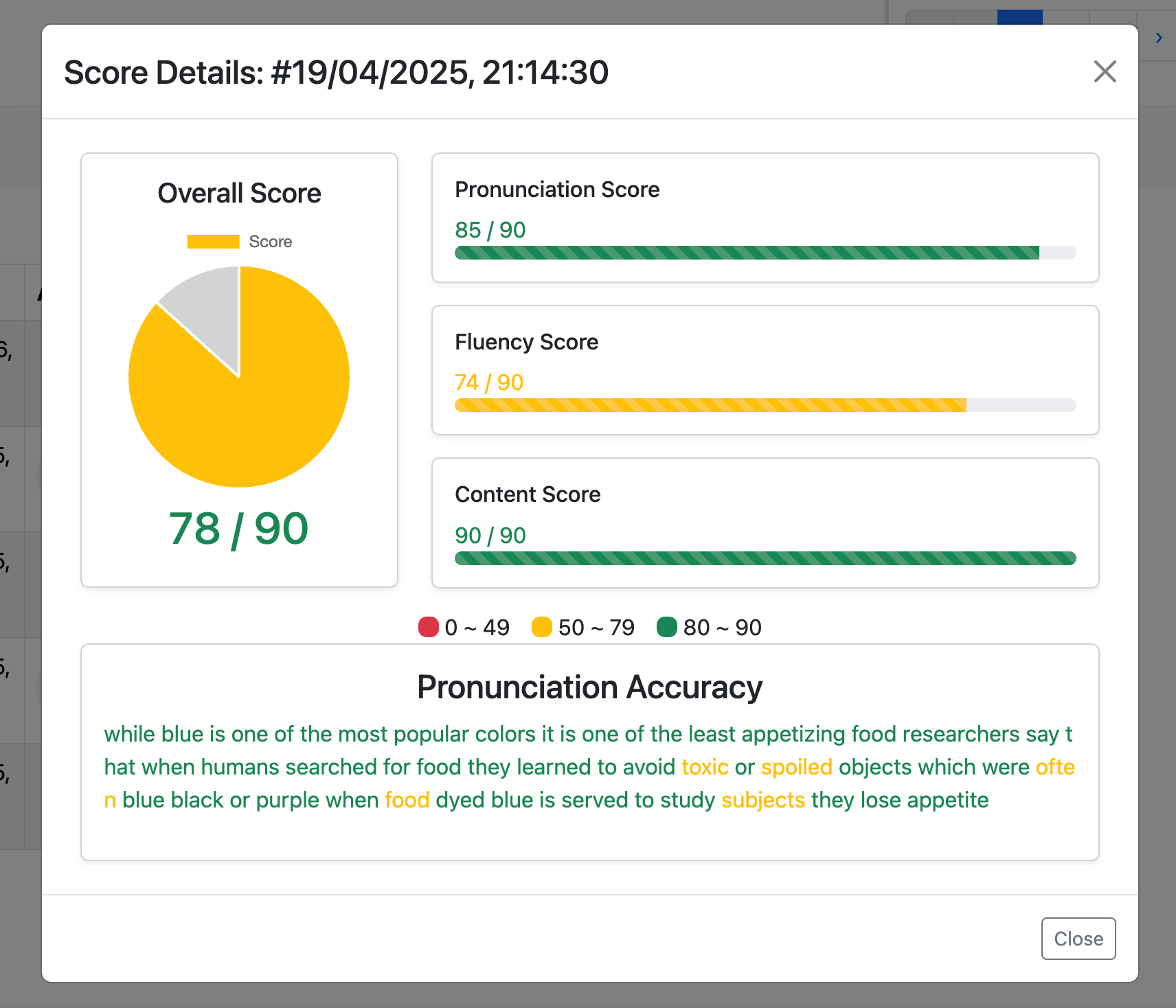 AI scoring - Score details example 1